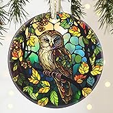 Owl Ceramic Christmas Ornament, 3.5 Inch Hanging Ornament for Christmas Tree, Gifts & Holiday Presents
