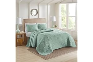 510 DESIGN Oakley Reversible Quilt Set - Luxe Stitching Design, All Season, Lightweight Coverlet Bedspread Bedding, Matching Shams, Oversized King/Cal King(120"x118"), Medallion Seafoam 3 Piece