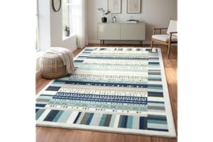 Larhom Modern Soft Fluffy Area Rugs for Livingroom, 5x7 Feet Thickened Memory-Foam Bedroom Carpet, Comfy Non-Slip Carpet for Kids Boys Girls Dorm Nursery, Non Shedding and Machine-Washable, Blue