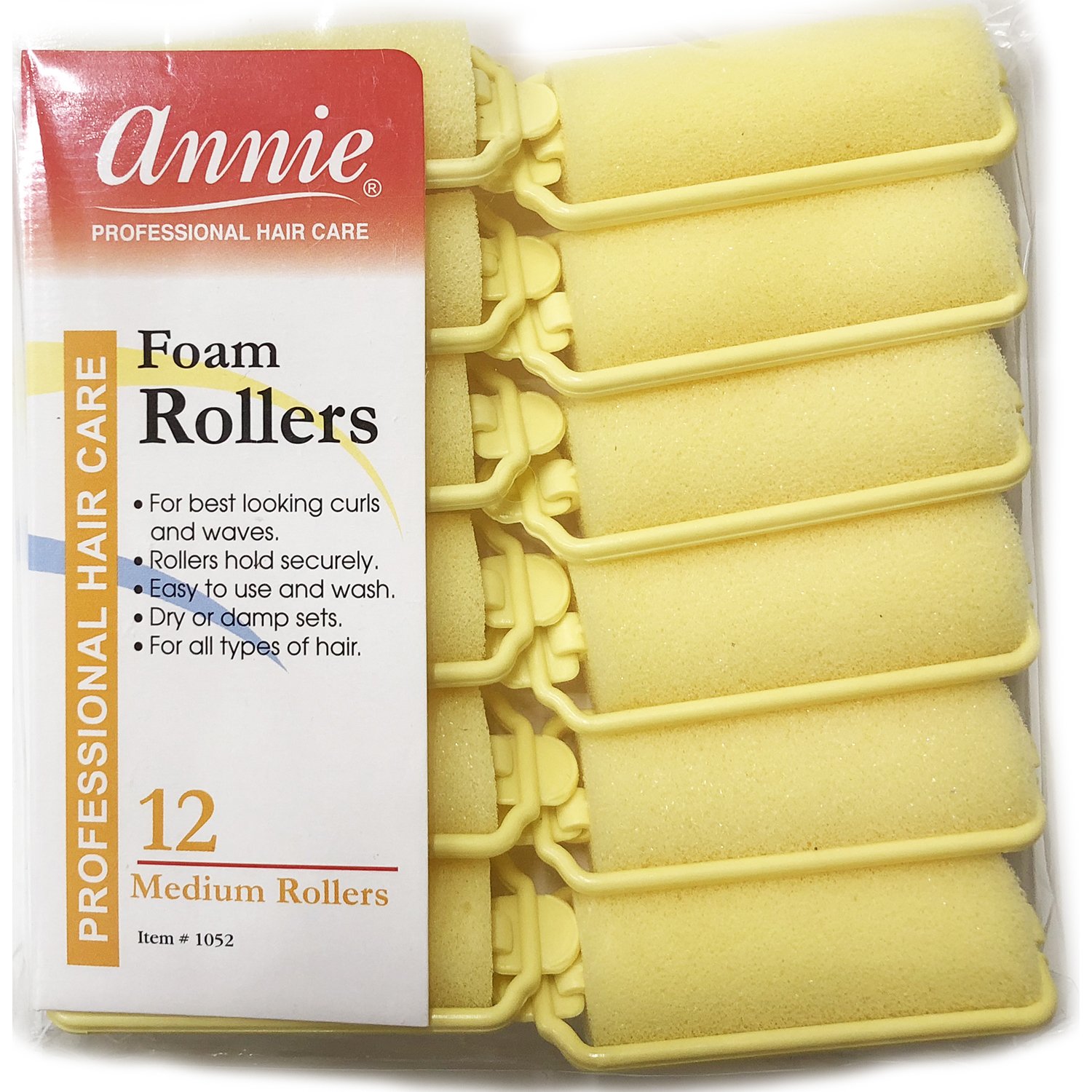 Annie Classic Foam Cushion Rollers 1052, 12 Count Yellow