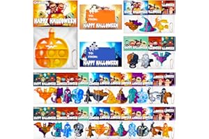 ONKULL Halloween Party Favors, Halloween Pop Fidget Toys Pack,Halloween Supplies for Kids 4-8 8-12,Relieves Stress Anxiety Toys Pop Keychain Bulk,Classroom Rewards(24 PCS Keychain Toys+24 PCS Greeting Card)