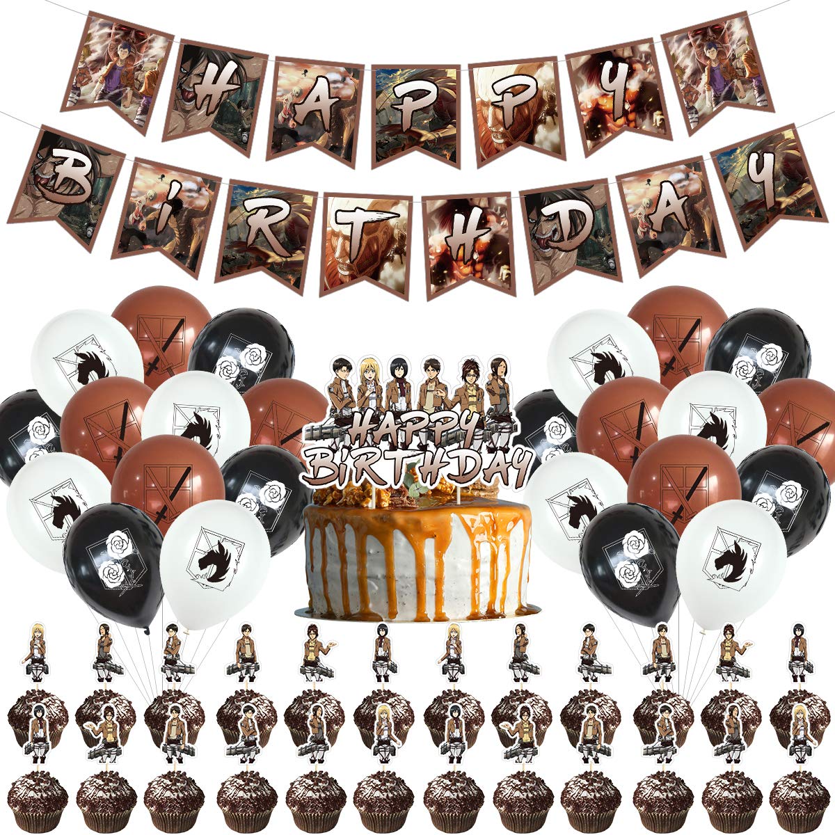 Attack on Titan Birthday Party Supplies,Attack on Titan Decorations include Cake Topper,Cupcake Toppers, Banner,balloons,stickers,for kids and adults birthday party decorations