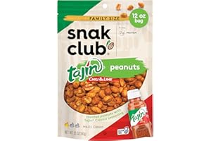 Snak Club Tajin Peanuts, Roasted Nuts with Chili and Lime Seasoning, Mild, Gluten-Free and Kosher Snacks, No Artificial Colors or Flavors, No Preservatives, 12 oz Resealable Bag