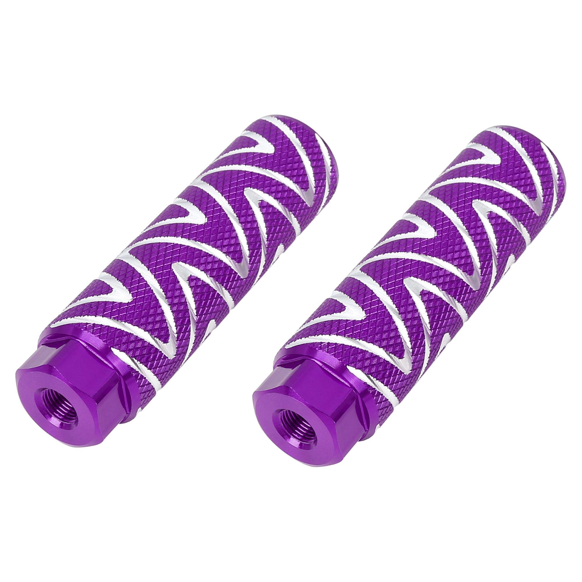 X AUTOHAUX Pair Wave Stripes Bike Foot Pegs Fit 3/8 Inch 100x28mm Purple