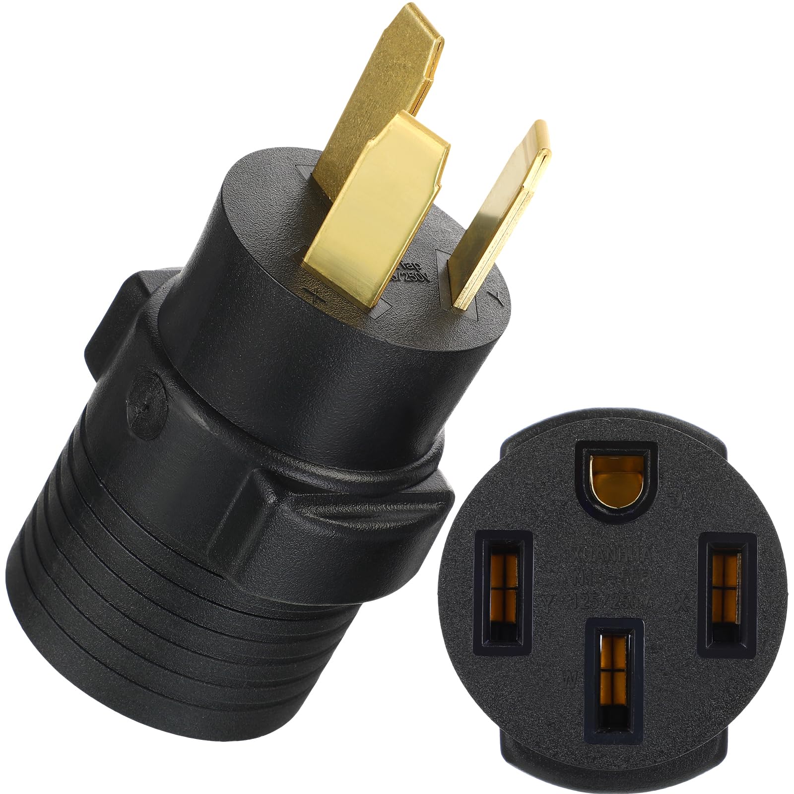 Photo 1 of Kanayu 3 Prong Stove Adapter Compatible with NEMA 10-50P to 14-50R Adapter 3 Prong Male Plug to 4 Female Receptacle 50Amp EV Charger Generator Welder Dryer Power Cord Connector (Black)