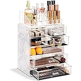 Sorbus Acrylic Makeup Organizer Set, 7-Drawer Vanity & Countertop Cosmetic Storage with Small & Wide Compartments, Marble Print Makeup Storage for Brushes, Jewelry – Holiday Gift for Women & Teens