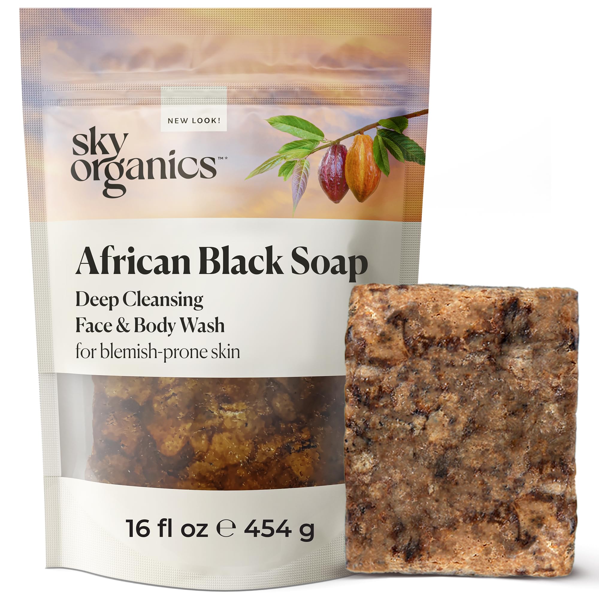 Sky Organics - African Black Soap Bar, 454 g - Deep Cleansing Face Wash & Body Wash - Cocoa Pod Ash - Small Batch - Blemish, Oily & Combo Skin - Natural, Vegan & Cruelty Free - Skin Care & Self Care
