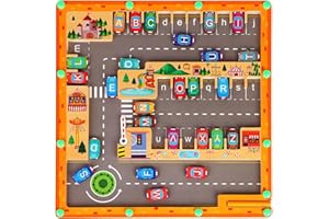 ANPOLE Magnetic Alphabet Maze Learning Toys, Montessori Fine Motor Skills Toys for 3+ Year Old, Wooden Learning Letter Toddler Puzzle Board (Yellow)