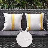 ONWAY Outdoor Pillow Covers Waterproof 18x18 Set of 2 Decorative Linen Throw Pillow Cover Beige and Yellow Striped Outdoor Pi