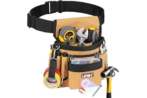 LEFOR·Z Tool Belt,Magnetic Tool Pouch,14-Pockets Tool Belts for Men,Detachable & Adjustable Tool Pouch belt for Electrician,Carpenter,Construction,Work Apron,Utility Belt,Black-Brown