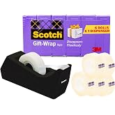Scotch Gift Wrap Tape with Scotch Desktop Dispenser | 6 Rolls of 3/4" x 1000" each plus 1 Desktop Tape Dispenser, Great for Gift Wrapping