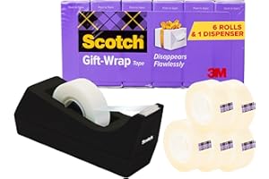 Scotch Gift Wrap Tape with Scotch Desktop Dispenser, 6 Rolls of 3/4" x 1000" Each Plus 1 Desktop Tape Dispenser, Great for Gift Wrapping
