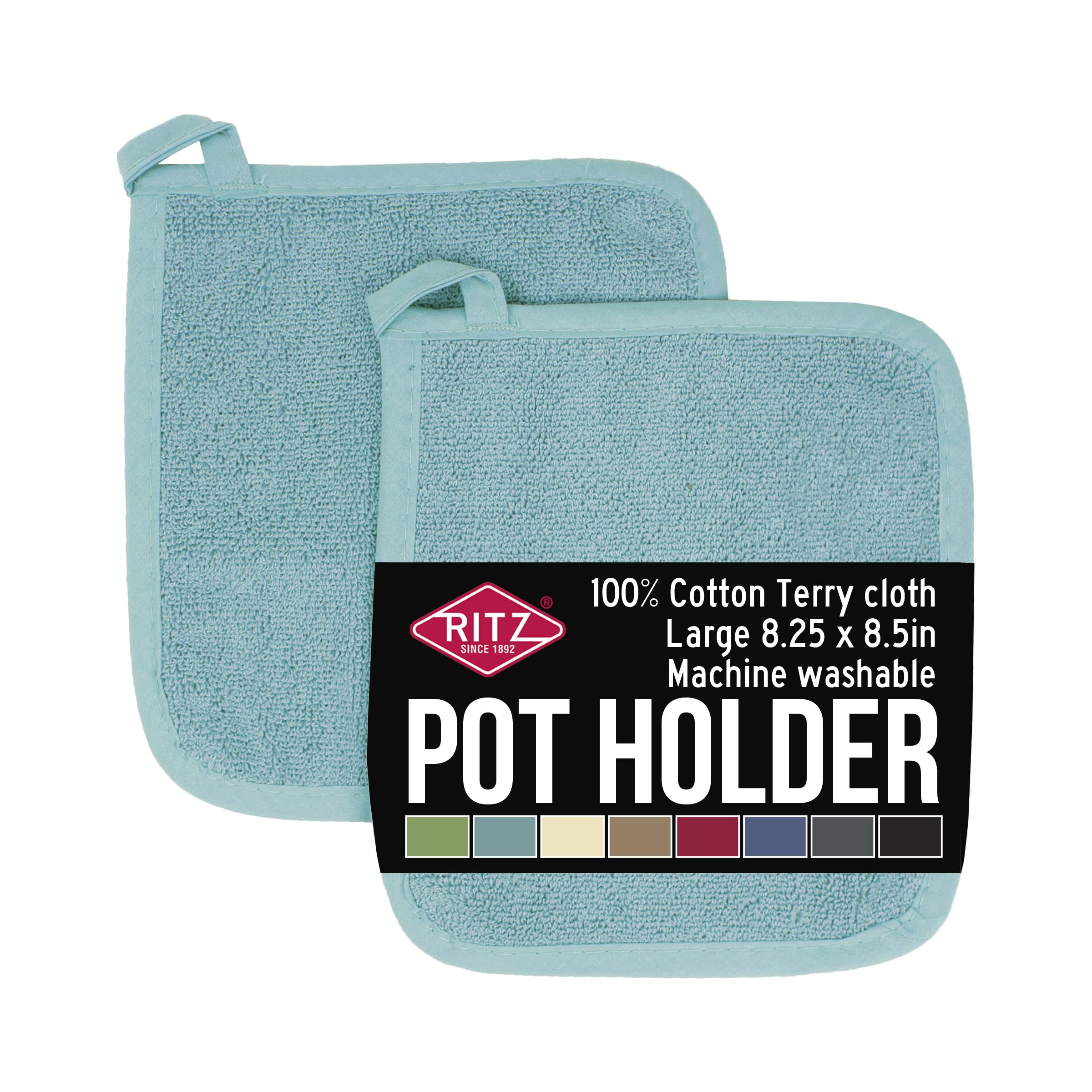 Ritz Terry Potholder & Hot Pad: Unparalleled Heat Resistant, Durable 100% Cotton – Ergonomically Designed for Optimal Grip – Easy-Care Machine Washable – 2-Pack, Dew