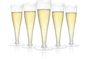 Bestluck 100 Pack Champagne Flutes Plastic, 4.5 oz Silver Glitter Plastic Disposable Stemware, Disposable Champagne Flutes for Party, Mimosa Bar, Wedding, Anniversary and Graduation
