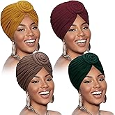 SATINIOR 4 Pieces Head Wraps for Black Women African Turbans Pre Tied Turban Chemo Headwear Cancer Head Wrap Hair Loss Cap