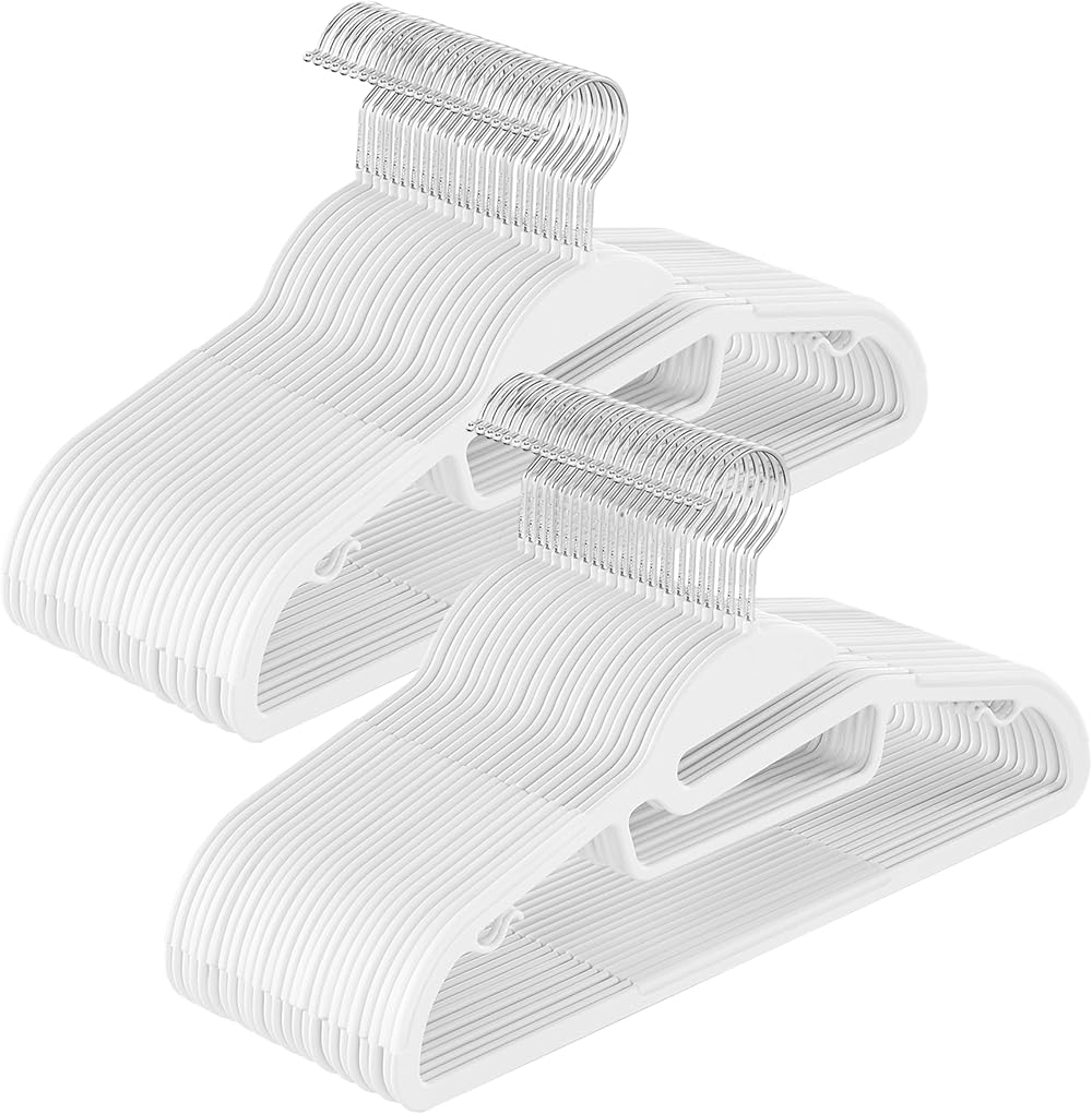 SONGMICS Set of 50 Plastic Hangers with U-Shaped Opening 0.5 cm Thick White