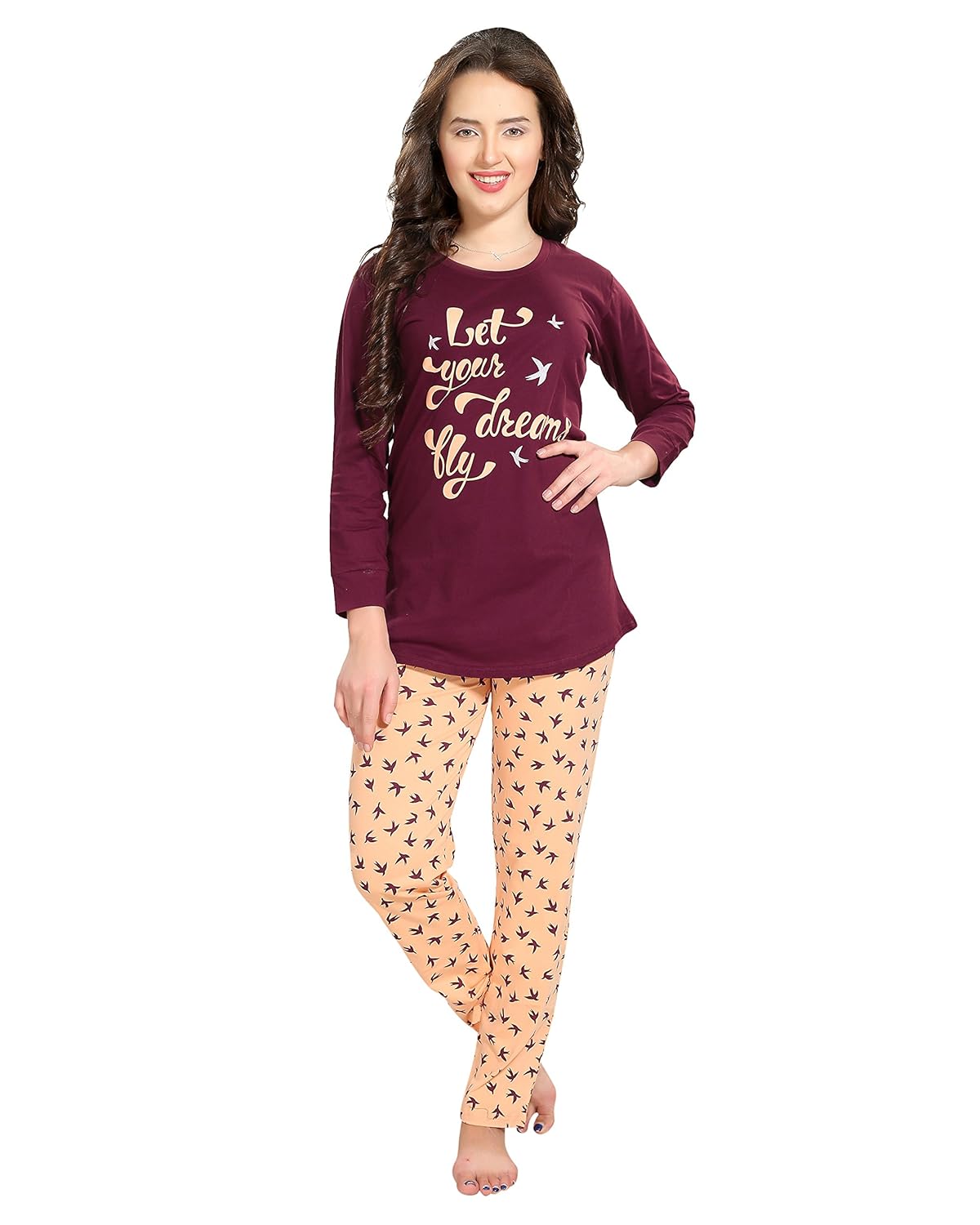 av2 women printed 3/4th sleeve top and pyjama nightwear set