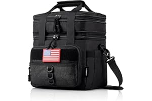 JOYHILL 18 L Tactical Lunch Box - Insulated, Leakproof, and Expandable Double-Deck Cooler Bag for Work, Camping, Picnic - Durable Black Lunch Bag for Adults,24 Can