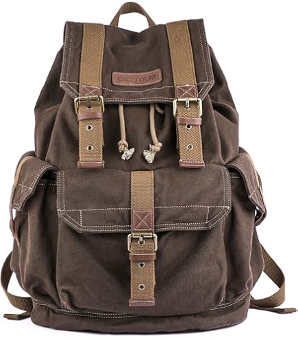 Bluboon Canvas Vintage Backpack Leather Casual Bookbag Men Rucksack (Black)