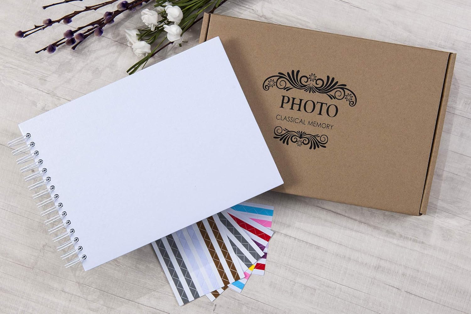 potricher 12.2 x 8.5 Inch Hardcover Kraft Blank Page DIY Scrapbook Photo Album, 80 Pages (40 Sheets) Wedding Anniversary Family Small Scrapbook Photo Album (White)