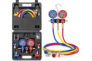 VIVOHOME HVAC Manifold Gauge Set with R134a R1234yf Quick Couplers and Can Taps, Automotive AC Gauges with 3 Hoses for Car Freon Charging and Evacuation