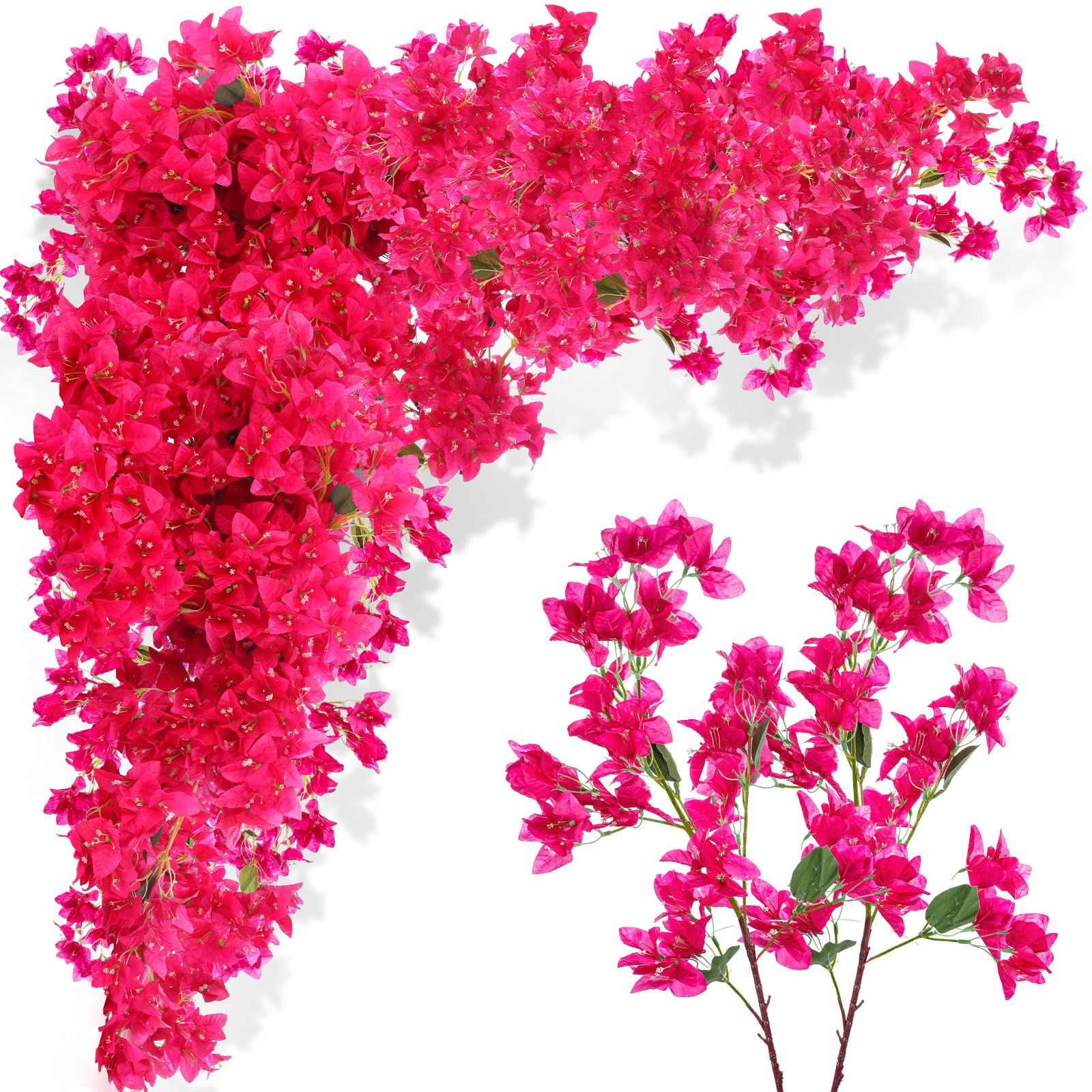 Photo 1 of Yuxung 16 Pack Artificial Bougainvillea Floral 38" Silk Long Stem Bougainvillea Plants Hanging Table Centerpiece for Home Wedding Indoor Outdoor Decorations (Rose Red)