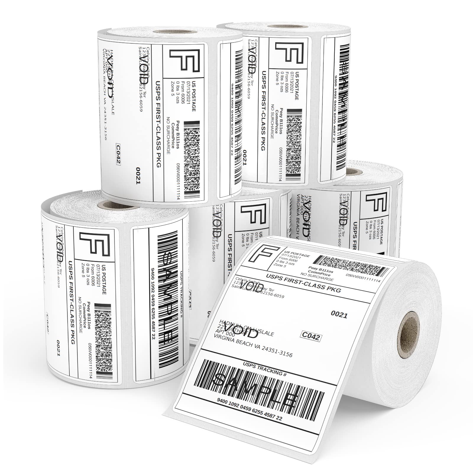 Thermal Labels 6 Roll 1500 Shipping Labels White 4" x 6"(101x152mm) Packaging Envelopes Labels for Direct Thermal Printers