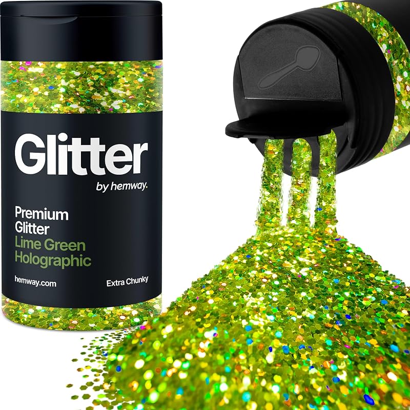 Hemway Holographic Lime Green Glitter Shaker 130g Extra Chunky Glitter
