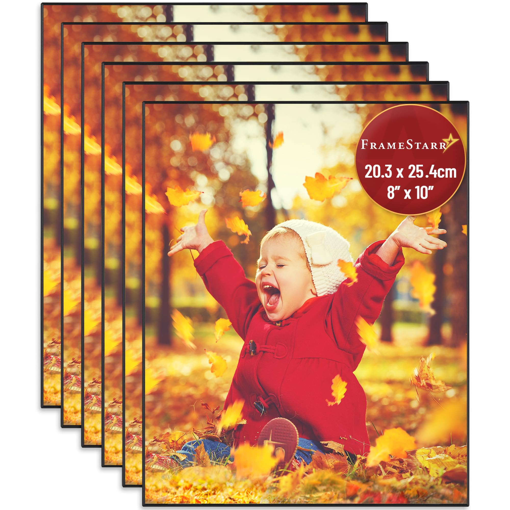 FrameStarr 10x8 Picture Frame Set (Black, 6 Pack), Front-Loading Contemporary Modern Style, Tabletop or Wall Mount, Harmony Collection