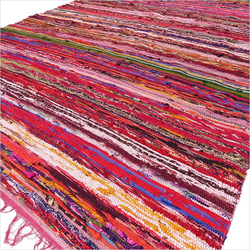 Ancient Wisdom Luxury Artisan Indian Rag Rug Multicolour Red Tint (150 x 90cm) Area Rug for Floor Carpet Colourful