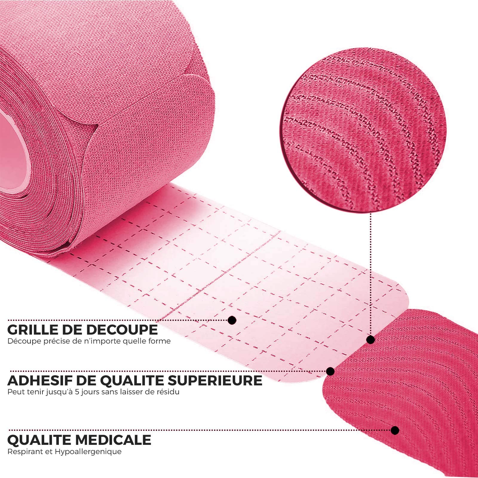 Bande de Kinesiologie Prédécoupée, Kinesio Tape pour Soutien Musculaire et Articulaire, Bande Médicale Strapping Professionnelle 2 Rouleaux de 5cm x 5mètres, Rose