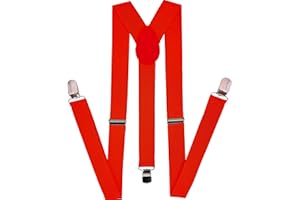 Navisima Adjustable Elastic Y Back Style Suspenders for Men and Women With Strong Metal Clips, Red