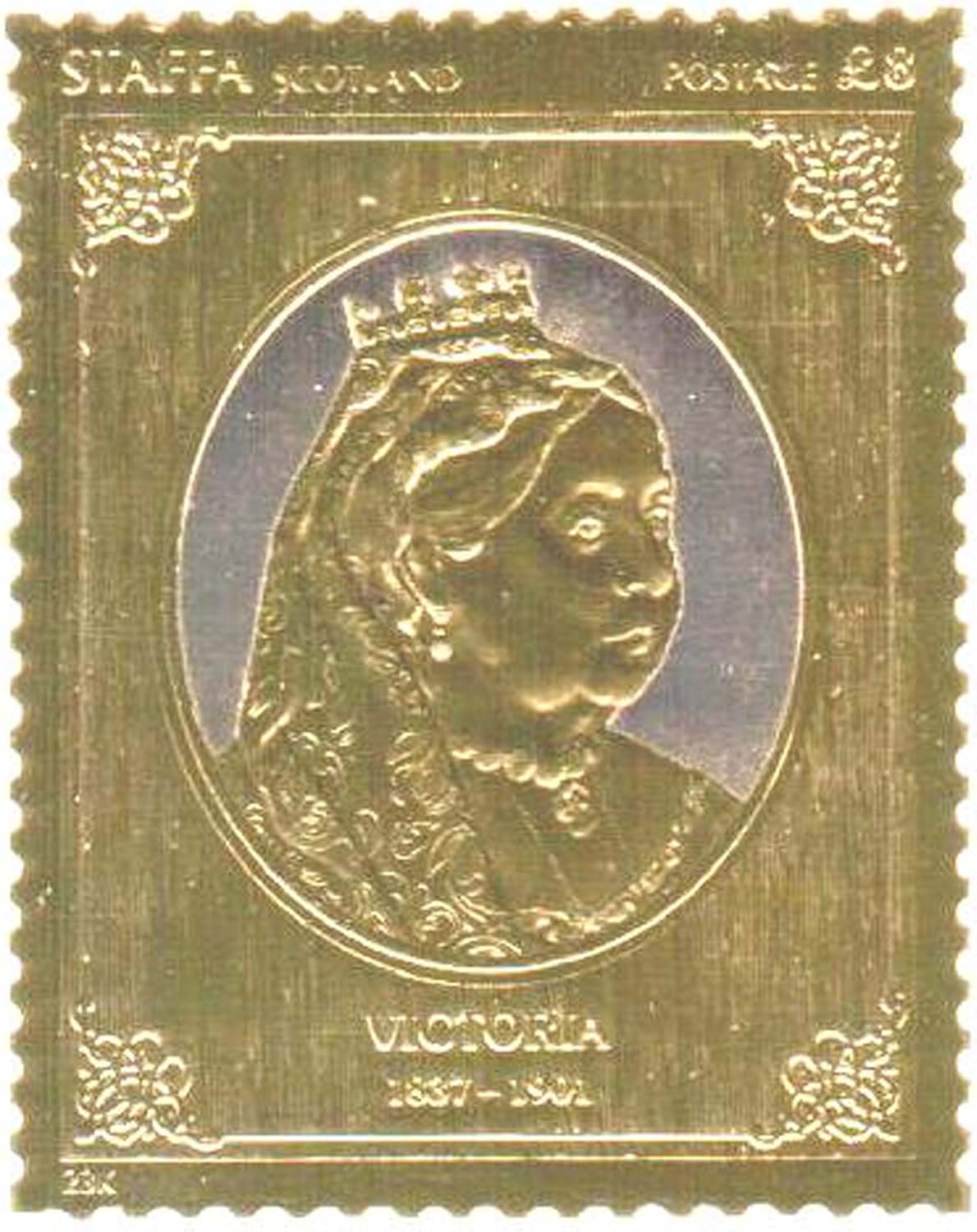 Gold stamps Staffa 1977 Queen's Silver Jubilee Queen Victoria 23k gold foil stamp High