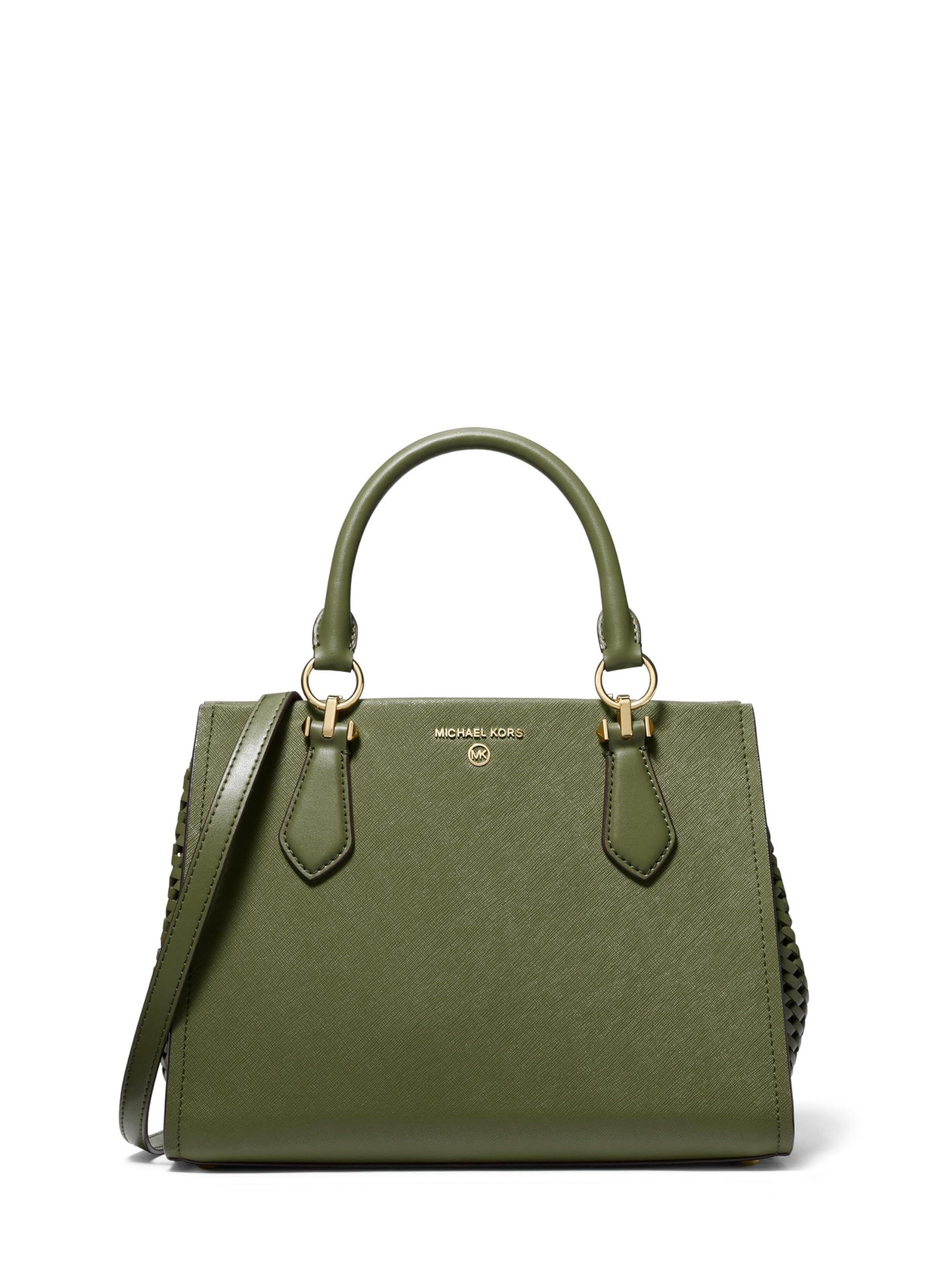 Michael Kors Marilyn Medium Satchel, Gold-Tone Hardware/Woven/Olive