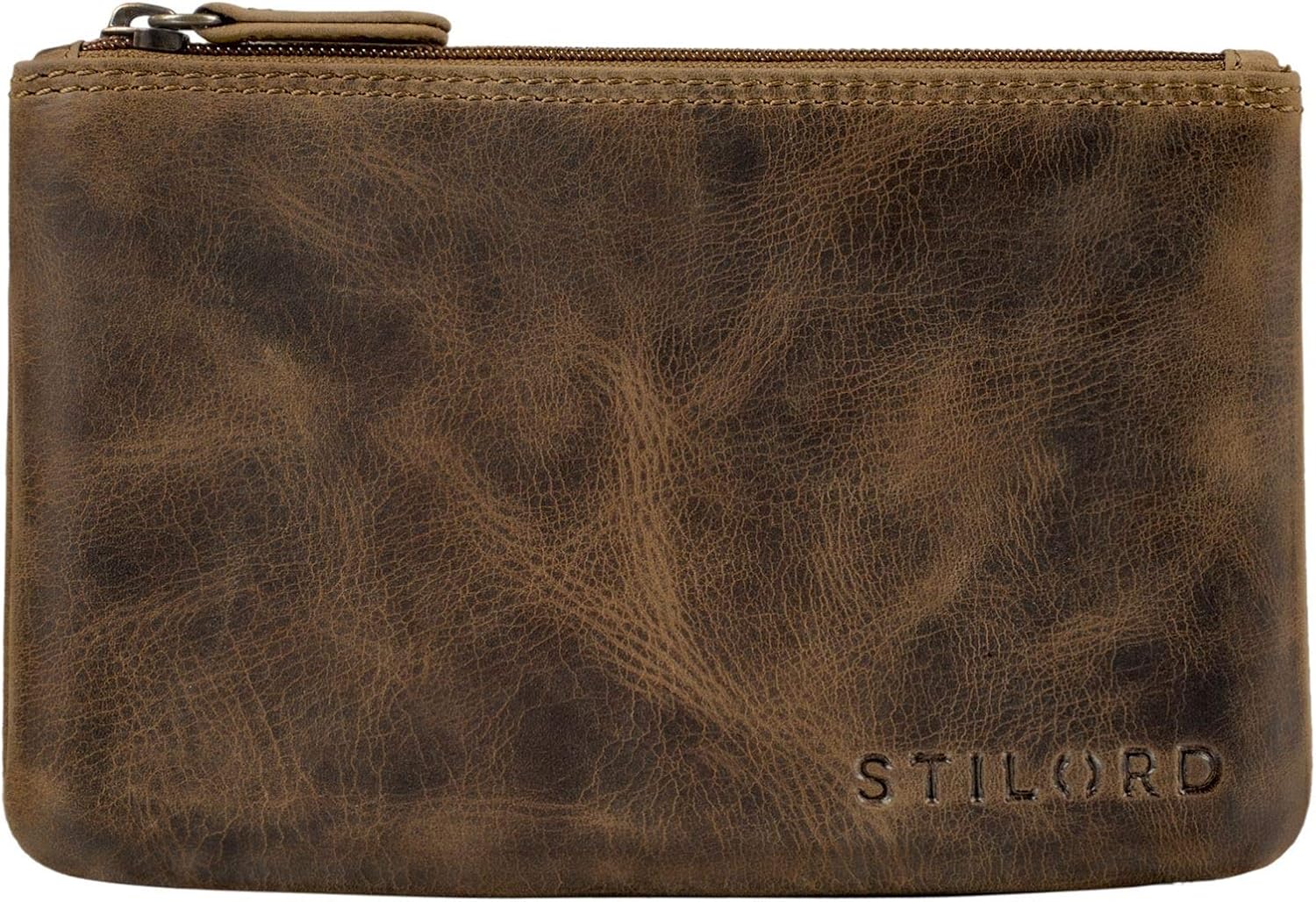 STILORD "Barry" Vintage Leather Pouch Case for Pencil Cosmetic Money Glasses Keys Small Organizer in Genuine Leather Colour:Middle Brown - Image 4