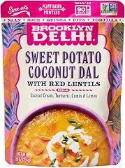 Brooklyn Delhi Sweet Potato Coconut Dal Pouches - Ready to Eat, Microwavable Entree - Vegan, Gluten Free, Non-GMO - 10oz, Pac