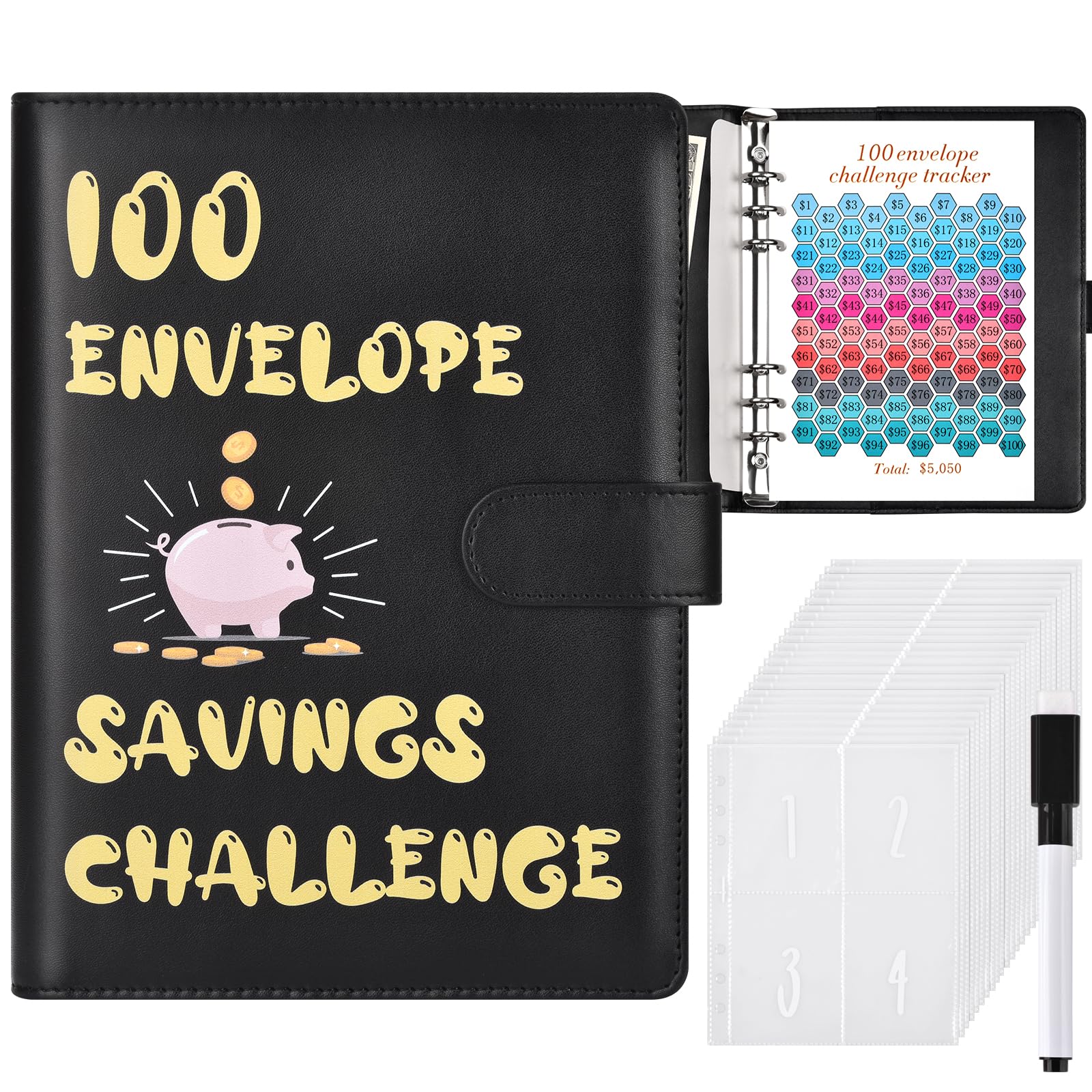 Photo 1 of 100 Envelopes Money Saving Challenge, Money Saving Binder, Savings Challenges Book With Envelopes, Cash Envelope Budget Binder Savings Book, 100 Day Savings $5050 Challenge Binder