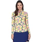 IBKUL Athleisure Wear Sun Protective UPF 50+ Icefil Cooling Tech Calista Print Long Sleeve Mock Neck Top – 10652 Navy Multi Calista L