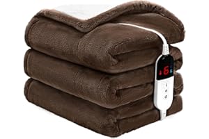 BENFOX Premium Heated Blanket Twin 62"×84" - Super Soft Electric Blanket with 6 Heating Levels, Fast Heating Flannel Blanket for Couch & Bed - Auto Shut-Off - Machine Washable（Brwon）
