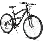 Hiland Full Suspension Mens Mountain Bike, 18 Speed, 26 Inch Wheel, Dual V Brake Bike for Men Womens Adult Bicycle