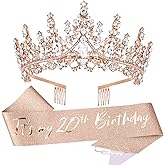 TOBATOBA 20th Birthday Rose Gold Sash and Tiara for Women, Happy 20th Birthday Decorations Gift, Elastic