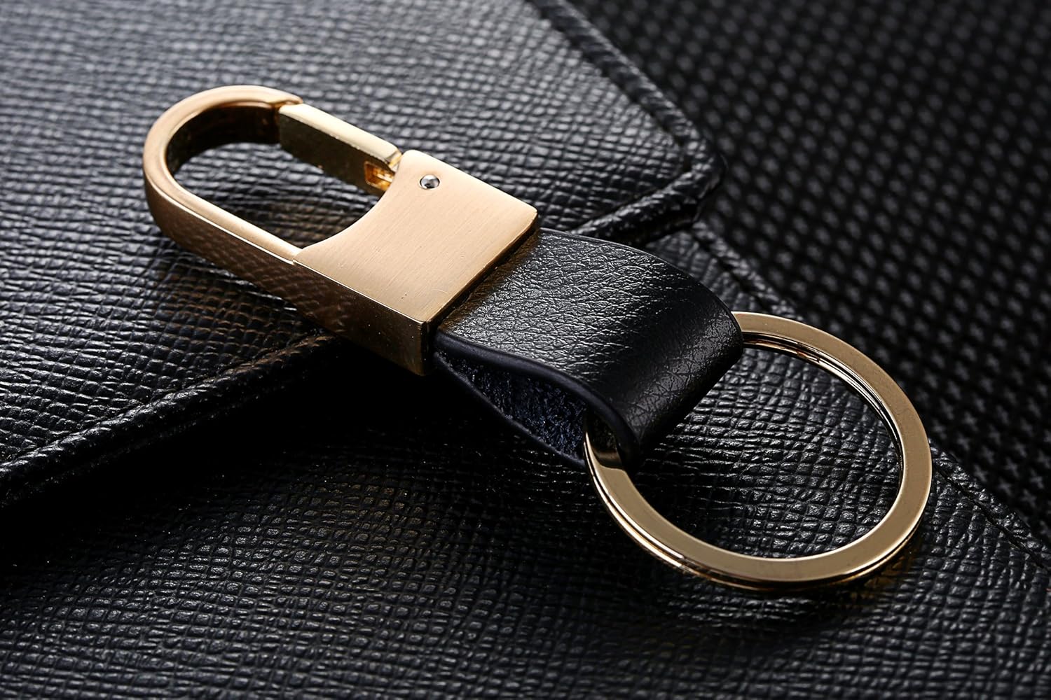 Cerbery - Elegant leather keyring with rings and gift box, Gold, M - Image 3