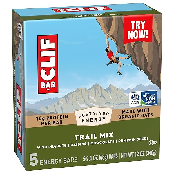 CLIF BAR – ENERGY PROTEIN BARS – TRAIL MIX – MADE WITH ORGANIC OATS – ENERGY BARS – NON-GMO – (5 PACK)
