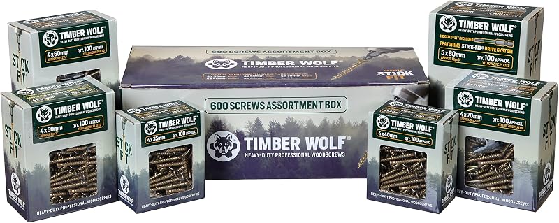 TIMBER WOLF TWTRADE Woodscrews Assortment Pack 600pc Zinc Yellow 4.0-6.0mm Sizes