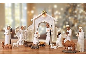 Aneco 15 Pieces Classic Nativity Set Christmas Nativity Stable Manger Figurine Resin Decor Christmas Tabletop Scene Shepherds, Animals and Angels for Xmas Indoor Home Decorations