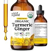Wild &amp; Organic Turmeric and Ginger Supplement - Movement &amp; Immunity - 4 oz | Antioxidant Support Tincture - Liquid Turmeric Curcumin with Black Pepper and Ginger - Add to Tea Drops - No Sugar,No Alcohol