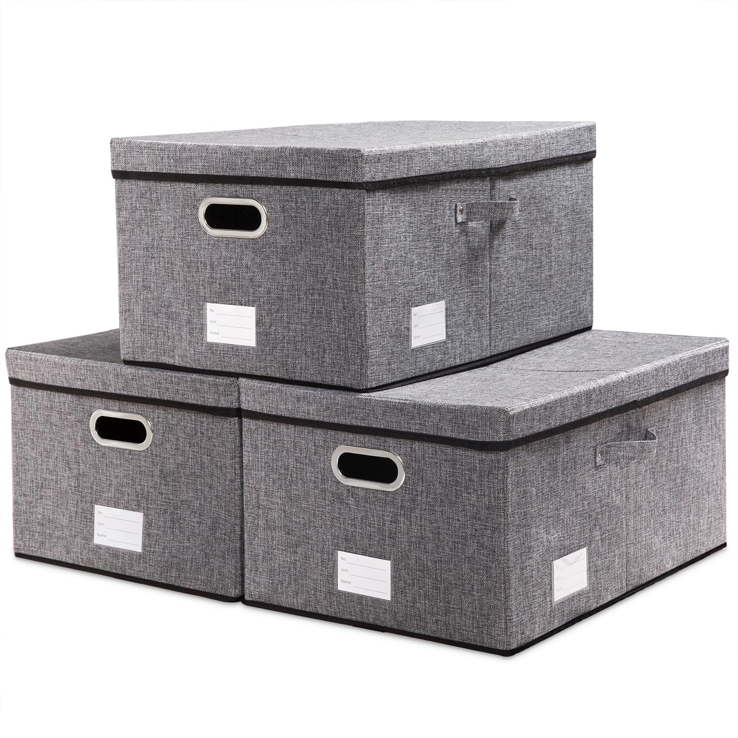 PRANDOM Storage Bins with Lids [3-Pack] Linen Fabric Foldable Storage Boxes Organizer Containers Baskets Cube with Cover (23.4X15.9X11.5) For 6+ Year Old Boys and Girls Image