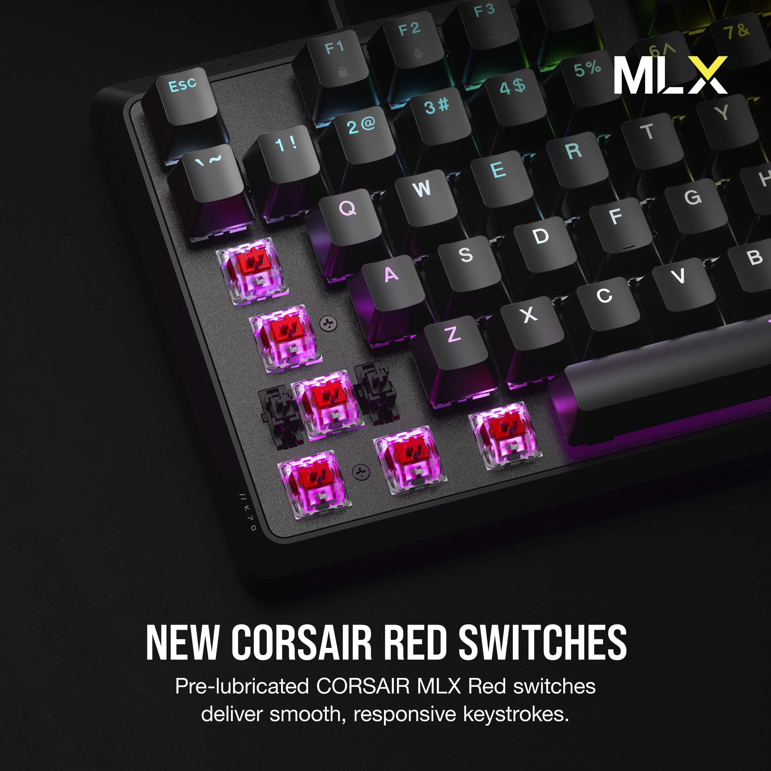 CORSAIR K70 CORE RGB Mechanical Gaming Keyboard - Pre-lubricated Corsair MLX Red Linear Keyswitches - Sound Dampening - Media Control Dial - iCUE Compatible - QWERTY NA Layout - Black