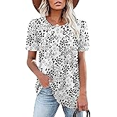 LUYAA T Shirts for Women Loose Fit Women's Short Sleeve Tops Women Cute Summer Clothes Blouses Dressy Casual Pleated White Heart XXL