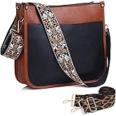 AUYOCO Vegan Leather Crossbody Bags for Women, Crossbody Purse with Guitar Strap Zipped Pockets Handbag Shoulder Bag